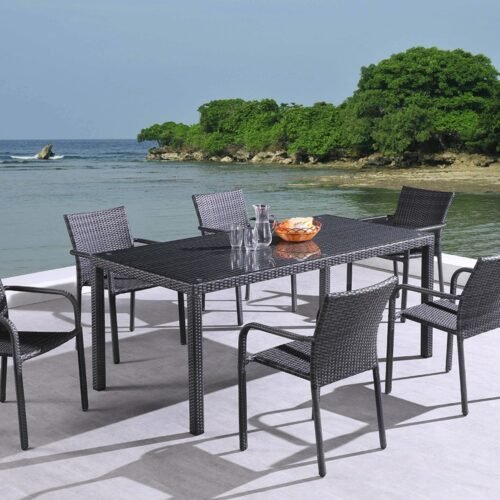 outdoor wicker dining table with glass top