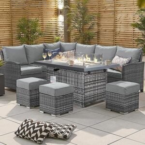 patio set with fire pit