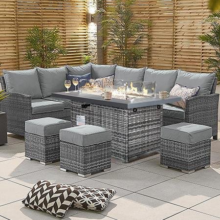 patio set with fire pit