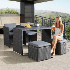 Patio Wicker Dining Table Set with stools