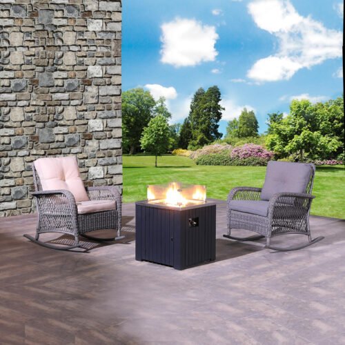Rocking Wicker Bistro Set with Fire Pet Table-3Piece
